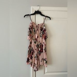 En Crème Pink Floral Romper - Off the shoulder